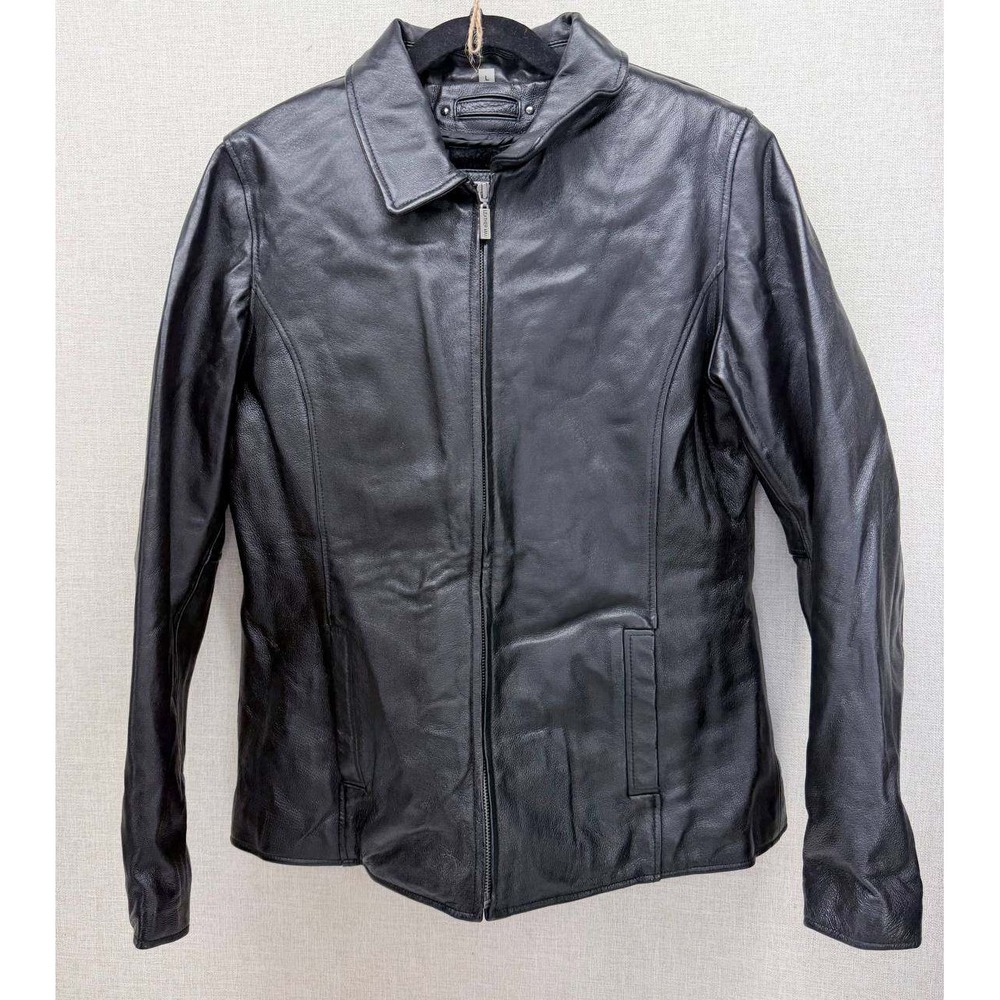 Leather Man Black Genuine Leather Jacket Faux Fur Lined Size Large L Zip Up